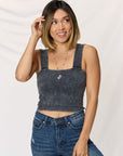 Zenana Washed Ribbed Wide Strap Cropped Cami