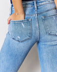 Kancan Mid Rise Raw Hem Flare Jeans