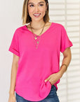 Zenana V-Neck Rolled Short Sleeve T-Shirt