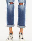 Kancan High Waist Distressed Hem Detail Cropped Straight Jeans