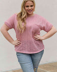 e.Luna Full Size Chunky Knit Short Sleeve Top in Mauve
