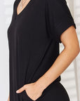 Zenana Full Size Rolled Short Sleeve V-Neck Dress