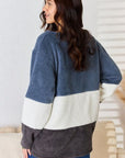 Culture Code Faux Fur Color Block V-Neck Sweater