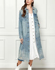 Veveret Full Size Distressed Raw Hem Pearl Detail Button Up Jacket