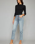 Kancan High Waist Button Fly Raw Hem Cropped Straight Jeans