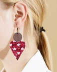 PU Leather Iron Hook Sequin Heart Earrings