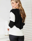 Woven Right Two-Tone Openwork Rib-Knit Sweater