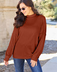 Basic Bae Full Size Ribbed Exposed Seam Mock Neck Knit Top