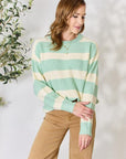 Sew In Love Full Size Contrast Striped Round Neck Sweater