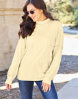 Basic Bae Full Size Ribbed Exposed Seam Mock Neck Knit Top