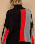 POL Turtleneck Color Block Fringe Detail Sweater