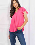 Sew In Love Just For You Full Size Short Ruffled Sleeve Length Top in Hot Pink